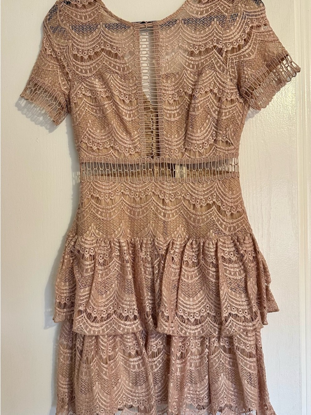 River Island Blush Lace Tiered Mini Dress